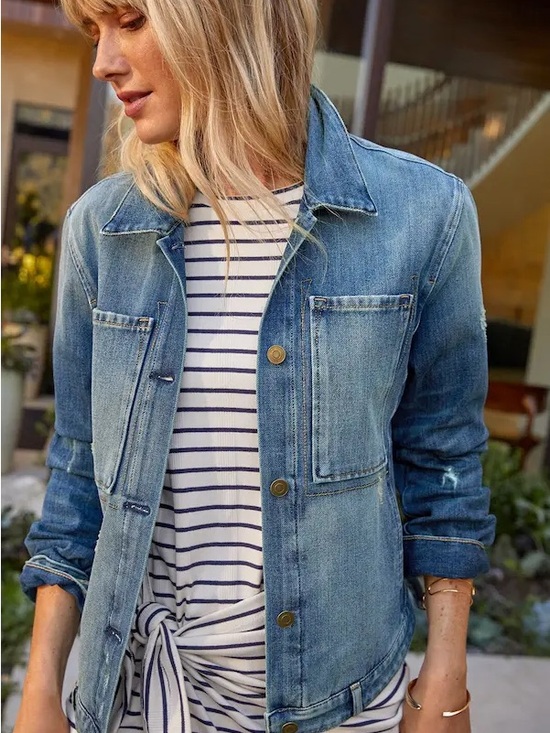 Evereve Jackets & Blazers - Evereve Jean Denim Buckle Distressed Jacket Size L